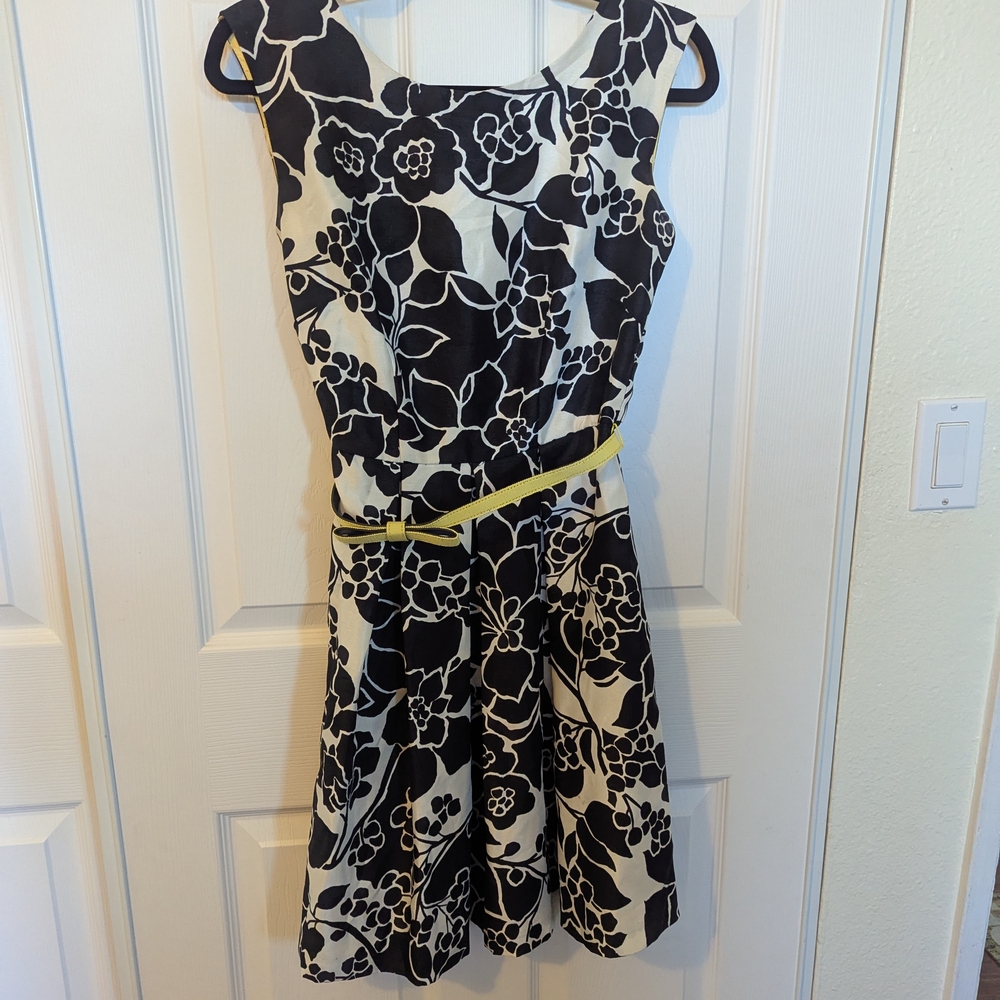 The Limited Black and White Floral Mini Dress with Yellow Accent